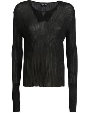 Tom Ford Crewneck Ribbed-Knit Top - Black