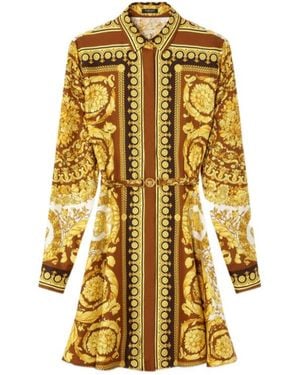 Versace Silk Belted Mini Shirt Dress - Metallic