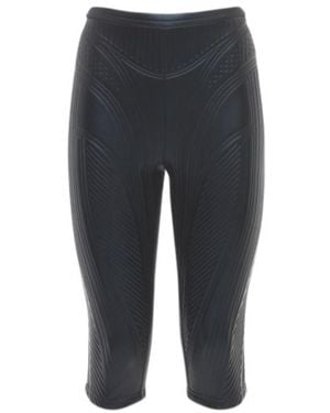 Mugler Glossy Embossed Plain Knit Motorcycle Pants - Gray