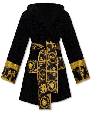 Versace Baroque Printed Belted Waist Robe - Black