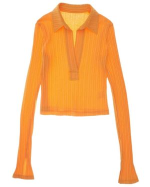 Helmut Lang Collared Ribbed Top - Orange