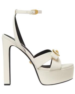 Versace Gianni Ribbon Block-Heeled Sandals - White