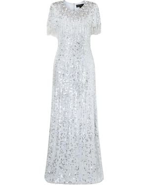Jenny Packham Crystal-Embellished Sequined Chiffon Gown - White