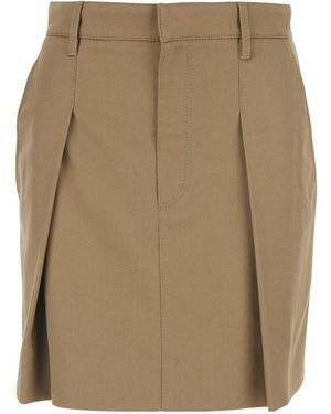 Brunello Cucinelli Skirt With Belt Loops And Pleated Front - Natural