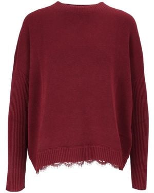ERMANNO FIRENZE Ribbed-Sleeve Sweater With Lace Trim - Red