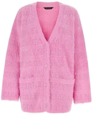 Balenciaga V-Neck Oversized Knit Cardigan - Pink
