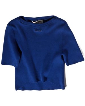 Miu Miu Cotton Boat Neck Jumper - Blue