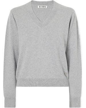 ÉTERNE Cotton And Cashmere-Blend V-Neck Jumper - Grey