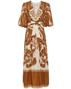 Adriana Degreas Printed Puff-Sleeve Silk Maxi Dress - Metallic