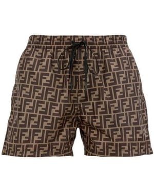 Fendi Ff Drawstring Swim Shorts - Brown