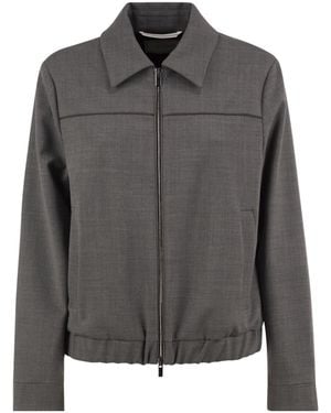 Peserico Long-Sleeve Casual Zip-Up Jacket - Grey