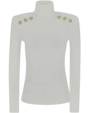 Balmain Button Embellished Turtleneck Sweater - Gray