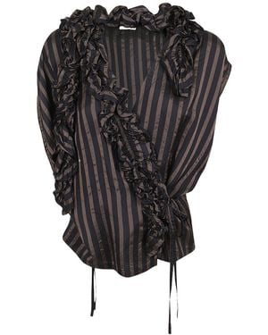 Dries Van Noten Striped Ruffled Top - Black