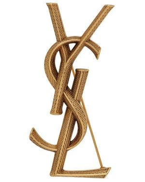 Saint Laurent Logo Plaque Brooch - Metallic