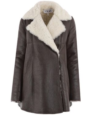 Loewe Lapel Long-Sleeved Leather Jacket - Gray