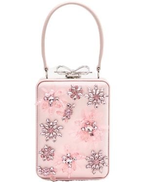 Self-Portrait Satin Floral Beaded Micro Bag - Pink