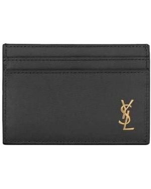 Saint Laurent Saint Lauren Cassandre Logo Plaque Tiny Card Case - Black