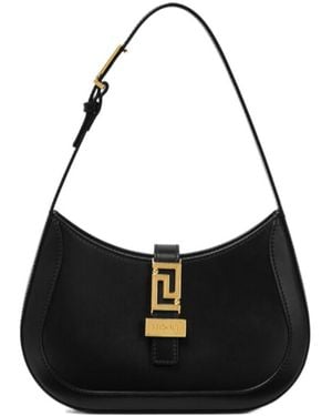 Versace Greca Goddess Logo Plaque Small Shoulder Bag - Black
