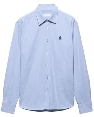 Prada Logo Embroidered Oxford Shirt - Blue