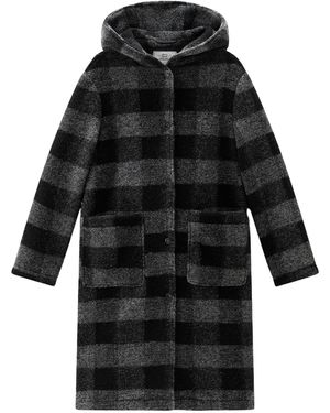 Woolrich Checked Hooded Wool-Blend Coat - Black