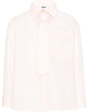 MSGM Tie-Detail Logo-Embroidered Shirt - White