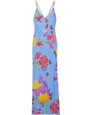 Donde Esteban Cielo Floral-Print Satin Maxi Dress - Blue
