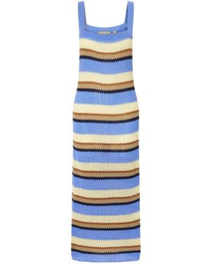 Guest In Residence Palazzo Striped Ribbed Silk And Linen-Blend Midi Dress - Blue