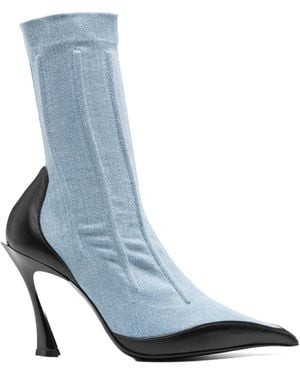 Mugler 95Mm Denim Boots - Blue