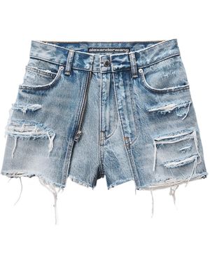 Alexander Wang Distressed Double-Layer Mini Shorts - Blue