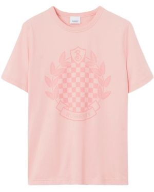 Burberry Chequered Crest Cotton T-Shirt - Pink