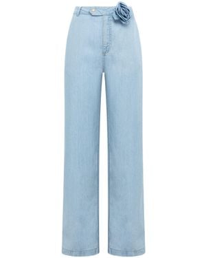 Blugirl Blumarine Floral-Applique Wide-Leg Jeans - Blue