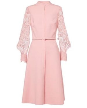 Oscar de la Renta Guipure Lace-Trimmed Wool-Blend Midi Dress - Pink