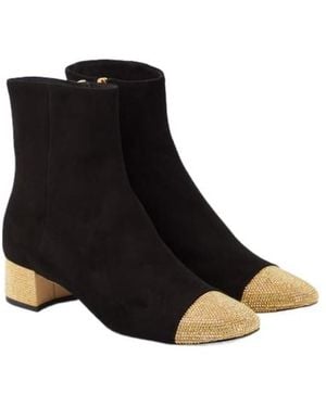 Rene Caovilla Embellished Suede Ankle Boots - Black