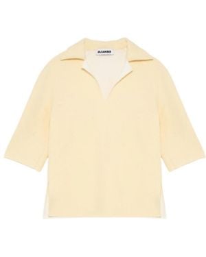 Jil Sander Raglan-Sleeve V-Neck Polo Shirt - Natural