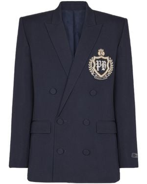Balmain Patch Embellished Blazer - Blue