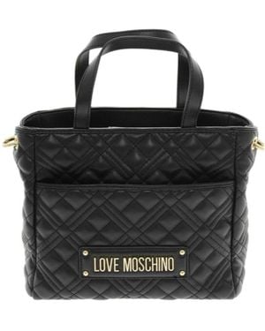 Moschino Quilted Logo-Plaque Tote Bag - Black
