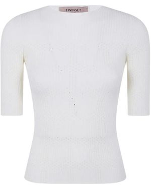 Twinset Ribbed Half-Sleeve Jumper - White