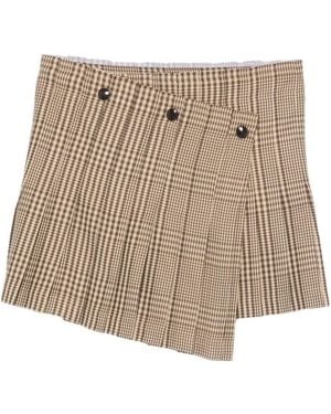 Semicouture Checked Pleated Skirt - Natural