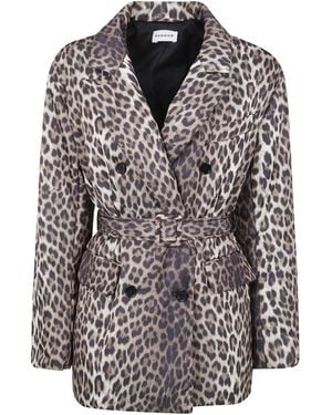 P.A.R.O.S.H. Leopard Printed Double Breasted Coat - Grey