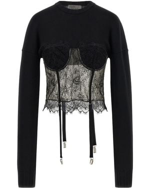 GIUSEPPE DI MORABITO Lace Corset Knitted Top - Black