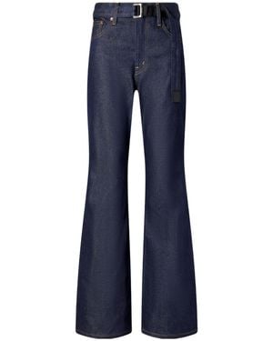 Sacai Belted Webbing-Trimmed Mid-Rise Flared Jeans - Blue