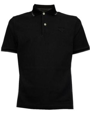 Prada Logo-Patch Short-Sleeve Polo Shirt - Black