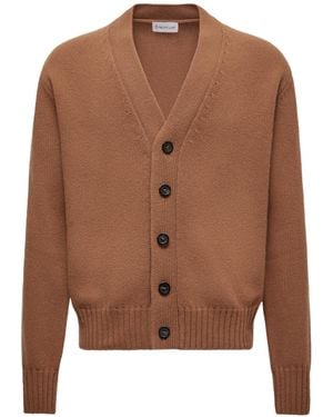 Moncler V-Neck Wool Cardigan - Brown