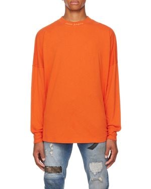 Palm Angels Glitter Logo Oversized Long-Sleeve T-Shirt - Orange