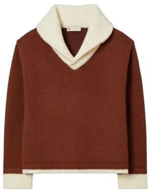 Tory Burch V-Neck Colour-Block Sweater - Brown