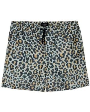 AllSaints Silesia Leopard Print Slim Fit Swim Shorts - Green