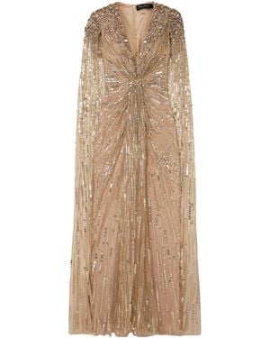 Jenny Packham Sequinned Tulle Gown With Cape-Effect Embellishments - Natural