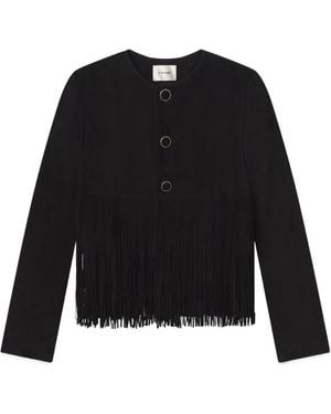 FRAME Double-Layered Fringed Leather Jacket - Black
