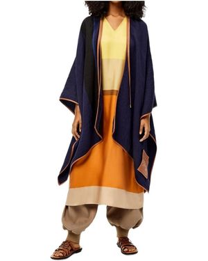 Loewe Striped Linen Blended Letter Cloak - Blue