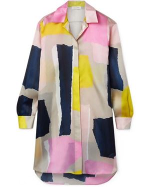 Lafayette 148 New York Oversized Printed Silk Satin Shirt - Pink